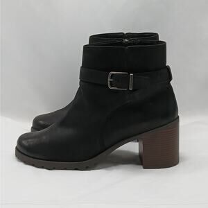 Clarks Ankle Boots Womens 10W Black Leather Grunge Lug Sole Biker Shoes